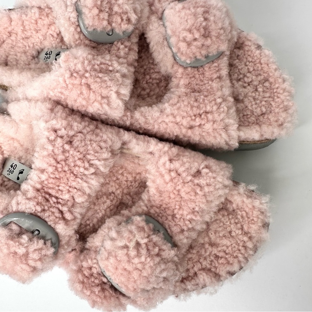 NWT Birkenstock Papillio Arizona Big Buckle Shearling fuzzy sandal pink 40/9 - Picture 11 of 17